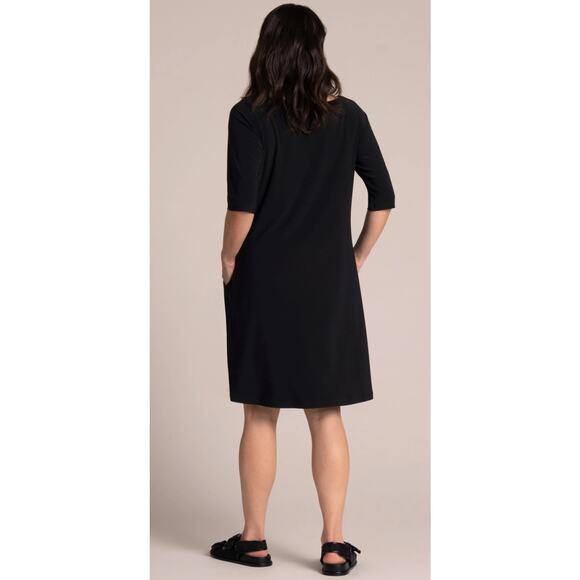 Sympli Nu Trapeze Dress Jersey Knit 3/4 Sleeve Black Sz 12 Lagenlook Minimalist - Picture 4 of 14